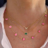 Pink Enamel Heart Pendant Necklace for Women 41+5cm