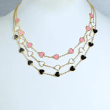 Pink Enamel Heart Pendant Necklace for Women 41+5cm