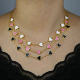 Pink Enamel Heart Pendant Necklace for Women 41+5cm