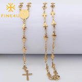 N419 Stainless Steel Cross and Virgin Mary Pendant Necklace