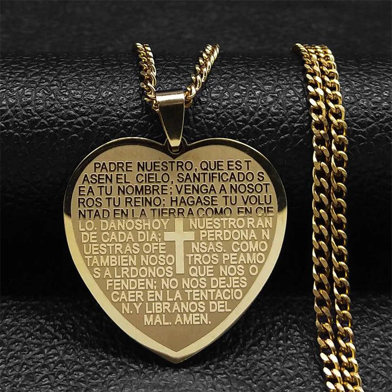 Heart Shape Bible Cross Necklace Women Stainless Steel Long Chain Necklaces