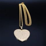 Heart Shape Bible Cross Necklace Women Stainless Steel Long Chain Necklaces