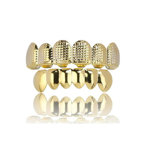 RACHELZ Hip Hop Waffle Pattern Teeth Grillz 14K Plated Dental Grills