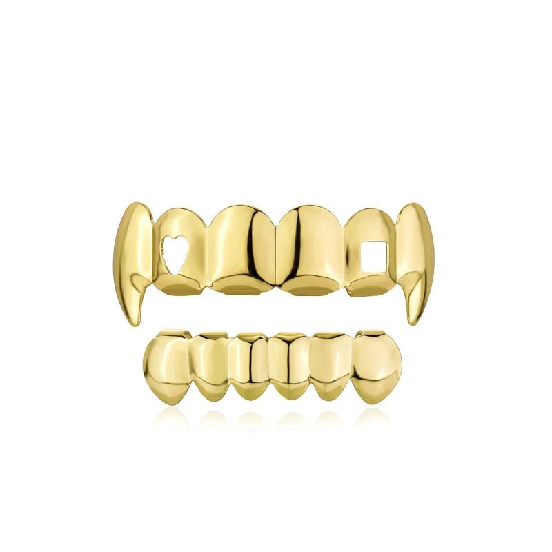 Hollow Heart Teeth Grillz 14K Plated Fangs Tooth Caps Dental Grills