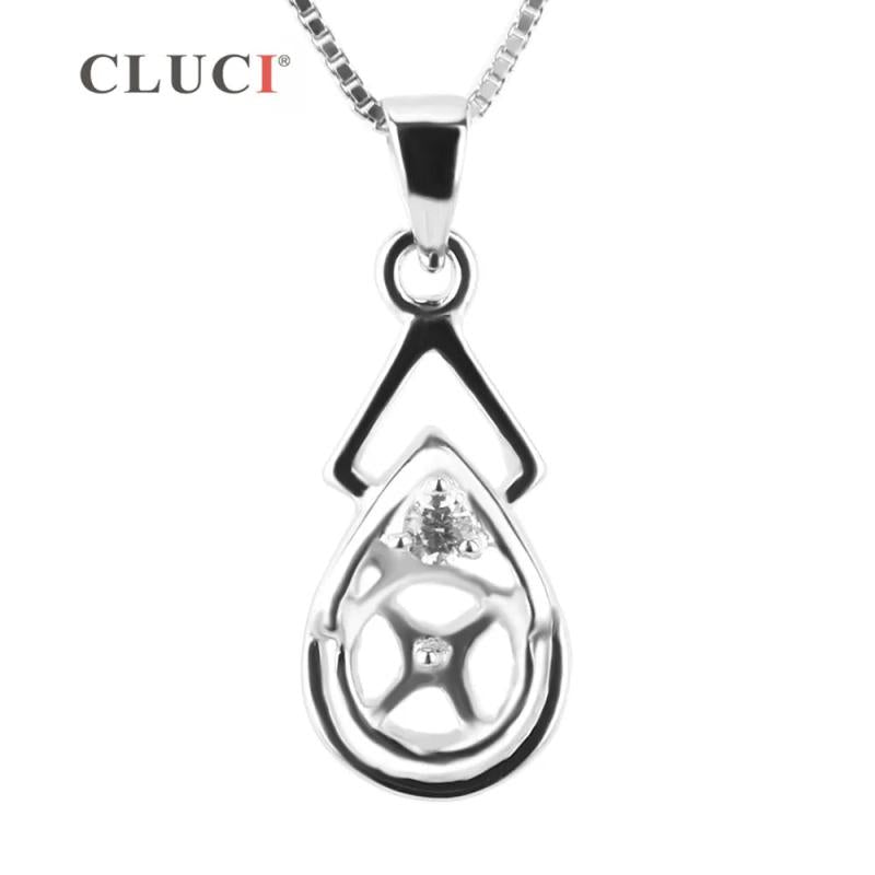 Silver Oval Pearl Pendant Zircon Charm Jewelry