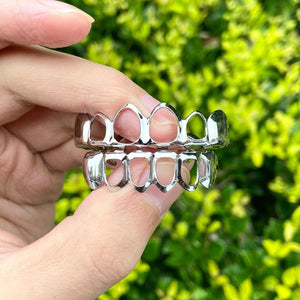 RACHELZ Hip Hop Hollow Teeth Grillz Punk Dental Grills 14K Plated Tooth Caps