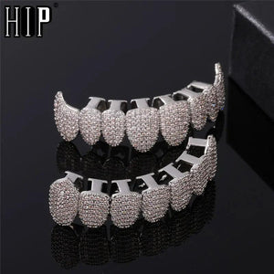 Hip Hop CZ Stones Teeth Grillz Iced Out Micro Pave Charm Grills For Men Women