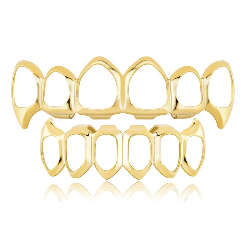 Rachelz 6/6 Full Hollow Teeth Grillz 14K Plated Tooth Caps Dental Grills