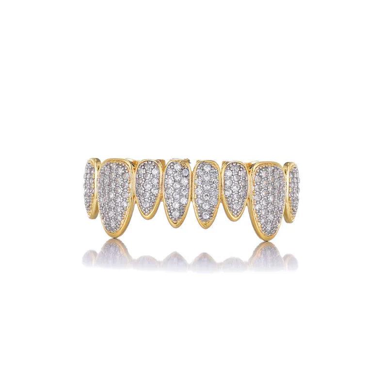 Hip Hop Iced Out CZ Teeth Grillz Caps 2 Colors Micro Pave Top&Bottom Grills