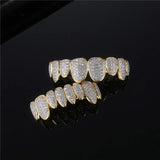 Hip Hop Iced Out CZ Teeth Grillz Caps 2 Colors Micro Pave Top&Bottom Grills