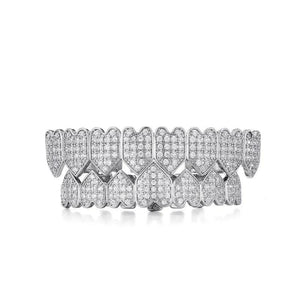 Hip Hop CZ Stones Teeth Grillz Caps Full Iced Out Set