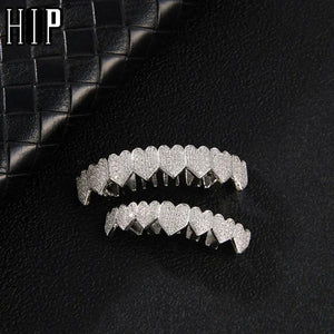 Hip Hop CZ Stones Teeth Grillz Caps Full Iced Out Set
