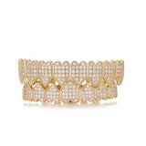 Hip Hop CZ Stones Teeth Grillz Caps Full Iced Out Set
