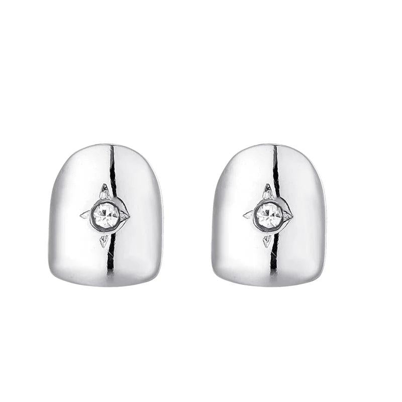 2pcs Iced CapsTeeth Grillz Plated Cubic Zircon Micro Pave Charm Grills