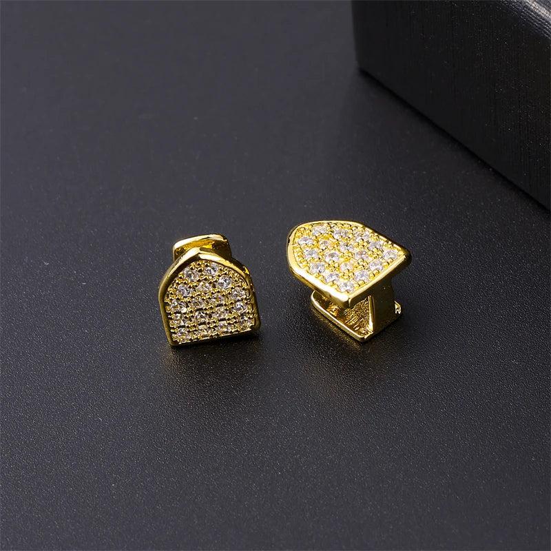 2pcs Iced Out CapsTeeth Grillz Cubic Zircon Micro Pave Top & Bottom Charm Grills
