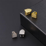 2pcs Iced Out CapsTeeth Grillz Cubic Zircon Micro Pave Top & Bottom Charm Grills