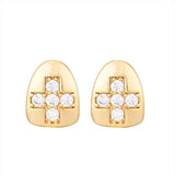 2pcs Iced Grillz With Cross Cubic Zircon Caps Micro Pave Top & Bottom
