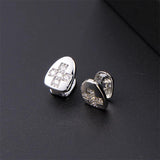 2pcs Iced Grillz With Cross Cubic Zircon Caps Micro Pave Top & Bottom