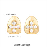 2pcs Iced Grillz With Cross Cubic Zircon Caps Micro Pave Top & Bottom