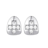 2pcs Iced Grillz With Cross Cubic Zircon Caps Micro Pave Top & Bottom