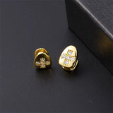 2pcs Iced Grillz With Cross Cubic Zircon Caps Micro Pave Top & Bottom
