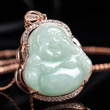 Handcarve Jade Light Green Buddha Necklace Pendant Jewelry
