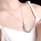 Handcarve Jade Light Green Buddha Necklace Pendant Jewelry