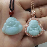 Handcarve Jade Light Green Buddha Necklace Pendant Jewelry
