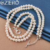 7-8mm Double Row Pearl Chain Necklace 925 Sterling Silver Clasp Wedding Party