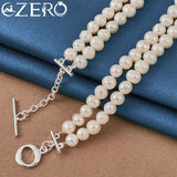 7-8mm Double Row Pearl Chain Necklace 925 Sterling Silver Clasp Wedding Party