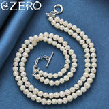 7-8mm Double Row Pearl Chain Necklace 925 Sterling Silver Clasp Wedding Party