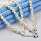 7-8mm Double Row Pearl Chain Necklace 925 Sterling Silver Clasp Wedding Party