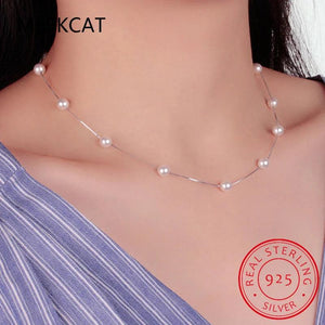 925 Sterling Silver Pearl Charm Necklace Wedding Jewelry