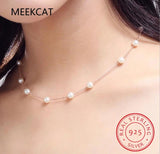 925 Sterling Silver Pearl Charm Necklace Wedding Jewelry