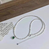 925 Silver Green Pendant Pearl Choker Necklace for Women