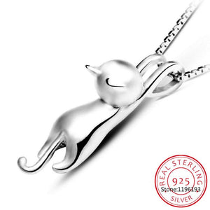 925 Silver Cat Pendant Necklace - Cute Kitten Charm Jewelry for Cat Lovers