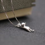 925 Silver Cat Pendant Necklace - Cute Kitten Charm Jewelry for Cat Lovers