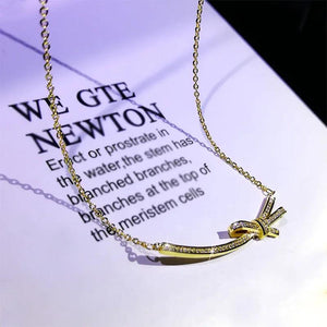 Silver Plate Bow Necklace with Zircon Clavicle Sweater Chain
