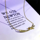 Silver Plate Bow Necklace with Zircon Clavicle Sweater Chain