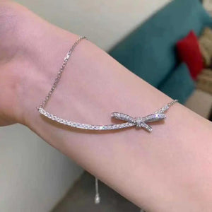 Silver Plate Bow Necklace with Zircon Clavicle Sweater Chain