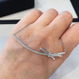 Silver Plate Bow Necklace with Zircon Clavicle Sweater Chain