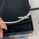 Silver Plate Bow Necklace with Zircon Clavicle Sweater Chain