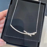 Silver Plate Bow Necklace with Zircon Clavicle Sweater Chain