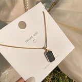 14K Gold Plated Square Pendant Necklace for Women