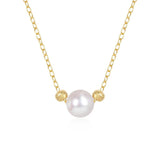 925 Silver Chain Choker Necklace Vintage Pearl Pendant Thin Link Jewel