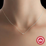 925 Silver Chain Choker Necklace Vintage Pearl Pendant Thin Link Jewel