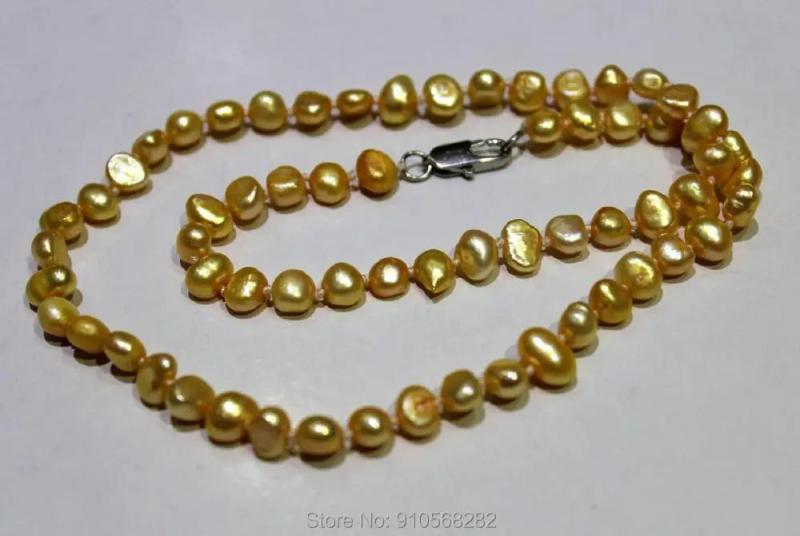 Yellow Freshwater Pearl Necklace Baroque 5-6mm 18INCH