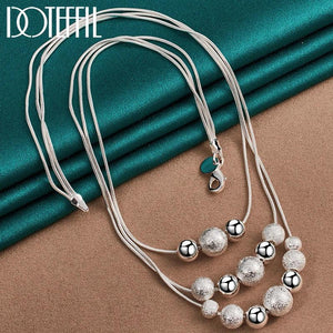 925 Silver Three Snake Chain Matte Pendant Necklace For Women