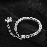 925 Silver Pearl Geometric Stone Flower Chain Bracelet Gift