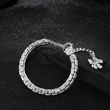 925 Silver Pearl Geometric Stone Flower Chain Bracelet Gift